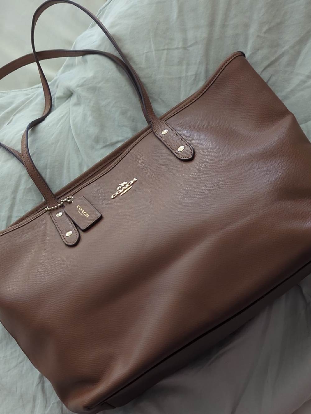 Coach Brown Leather Shoulder Tote with Gold Hardware